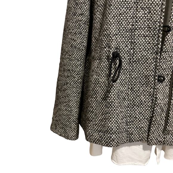 Ann Taylor Loft Tweed Coat Double-Breasted Drawstring Waist Collared Grey Sz XL - Picture 7 of 16